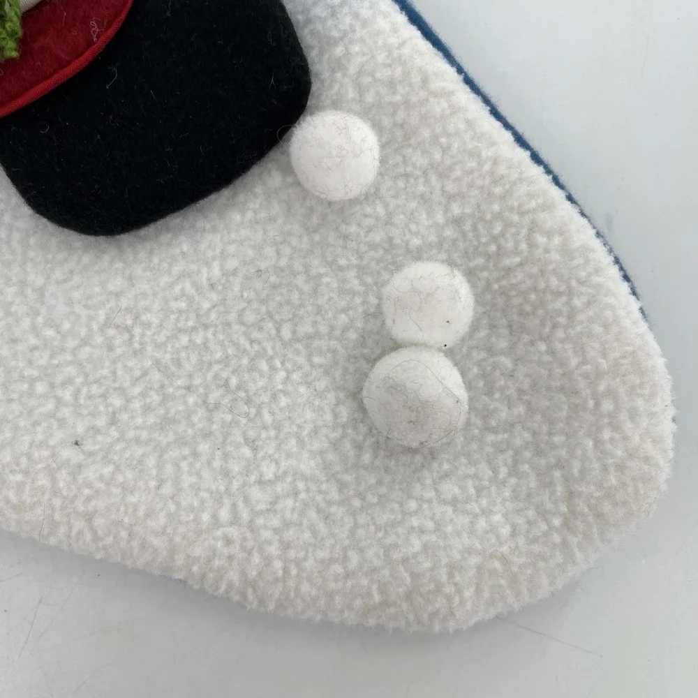 2 Vintage Snowman Felt Applique Christmas Stocking 3D Fleece Knit Pom Stitch 21
